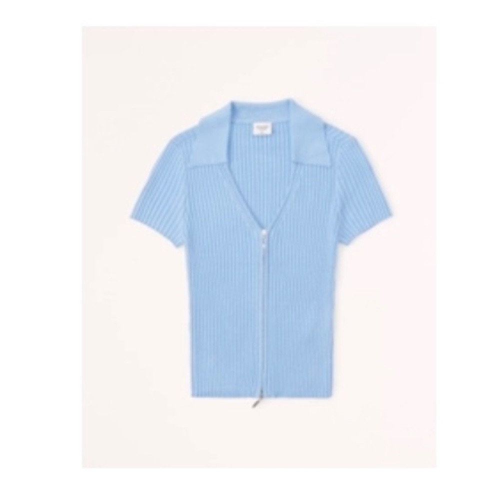 Abercrombie & Fitch Short-Sleeve Zip Collar Cardigan - Blue - Size XL